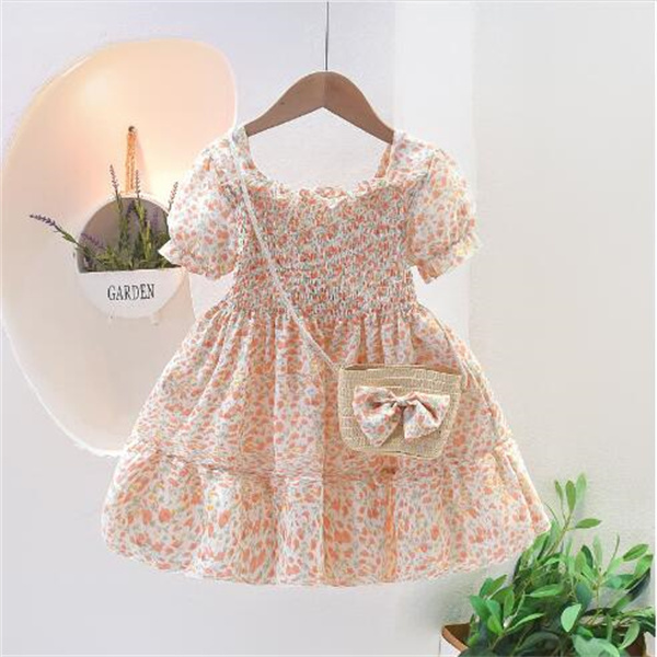 Girls' Short Sleeve Dress 2023 Summer New Children's Fragmented Flower Baby Princess Dress GC2184