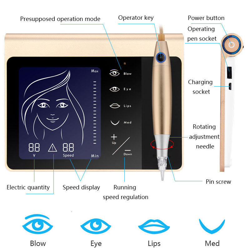 Permanent Makeup Machines Charmer Princesse Tattoo Machine Eye Brow Lip Rotary Pen MTS PMU System With 50pcs Neeldes 230621