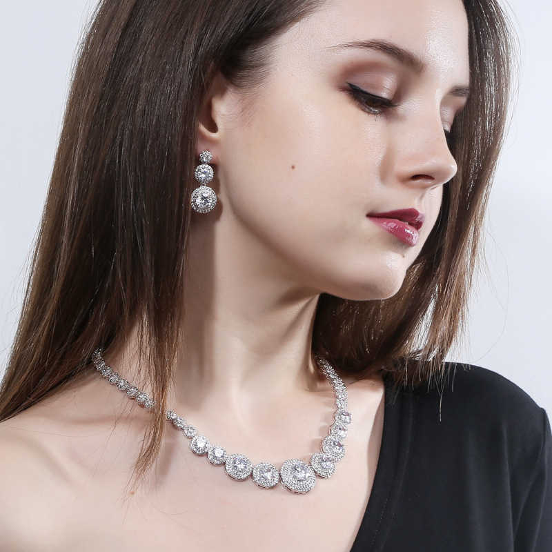 T0132 bridal high-grade micro inlaid Zircon Necklace Earrings two-piece set of noble wedding banquet jewelry