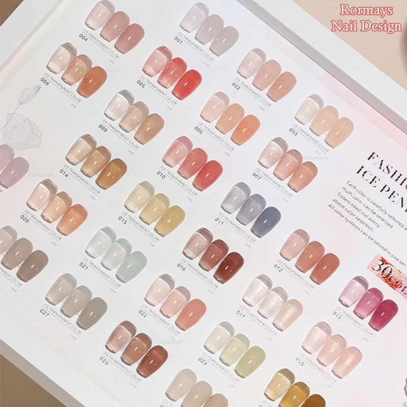 Rormays 30 Color Gel Nail Polish Set 15ML New Ice Transparent Jelly Semi Permanent Varnish Gel UV LED Immersion Primer Curry Nail Salon Gel Factory Wh