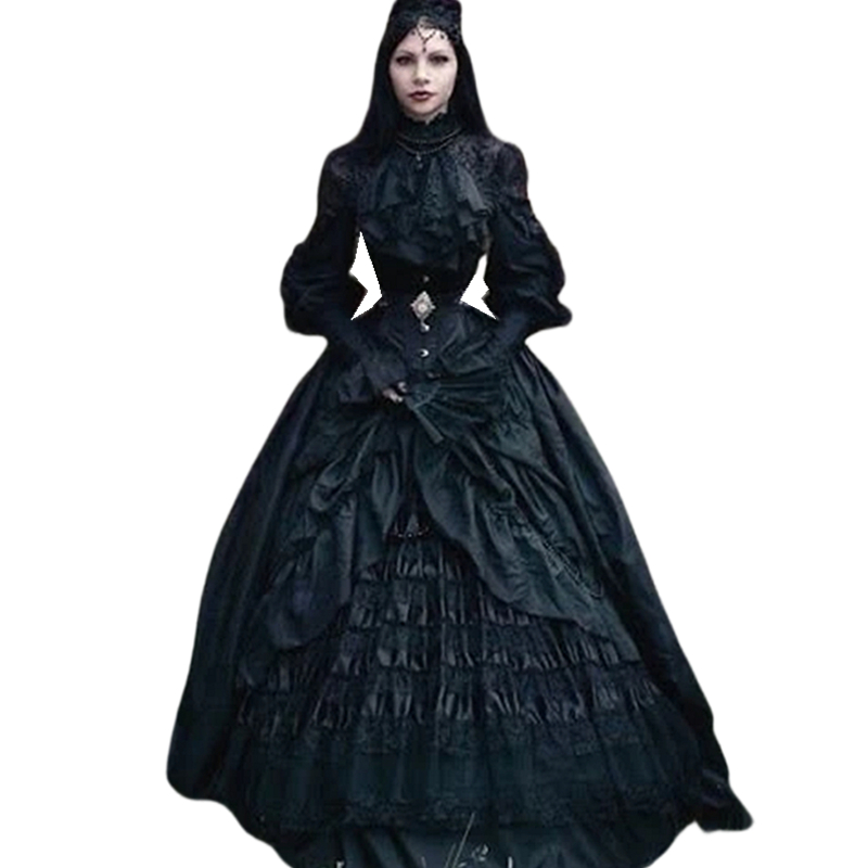 Vintage Victorian Black Prom Dresses High Neck Long Sleeves Gothic Style Dress Special Occasion Gowns For Women Corset Tiered Pleats Floor Length Masq