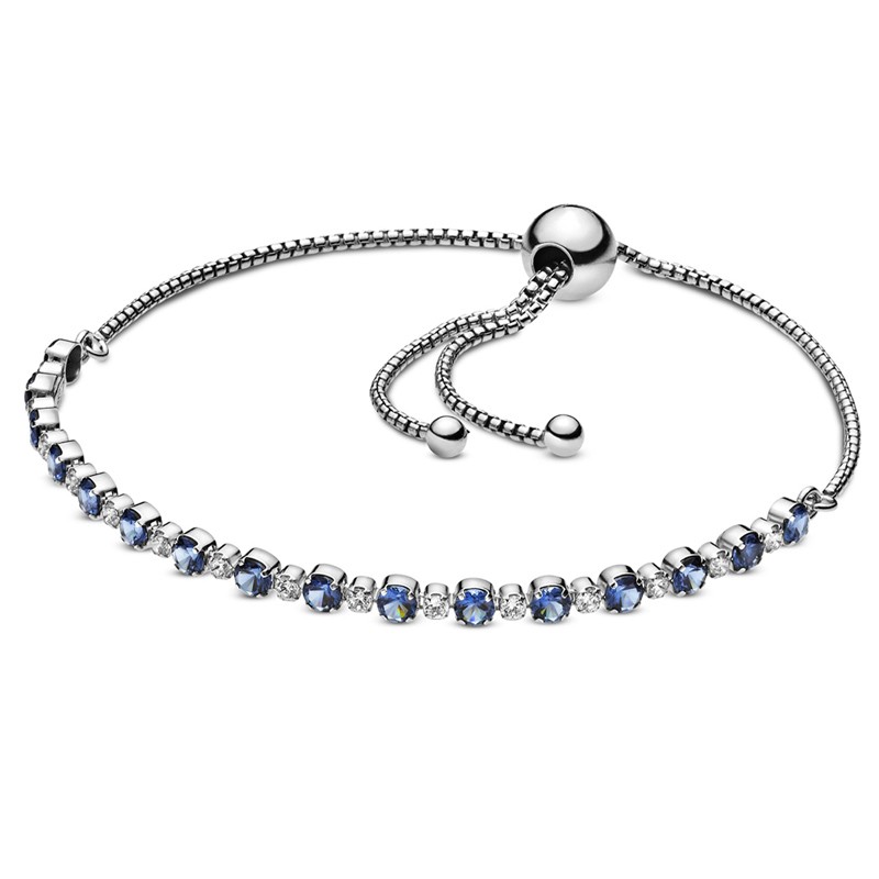 S925 Snake Moments Blue And Clear Sparkle Slider Bracelet Bangle Fit Women 925 Sterling Silver Bead Charm Fashion Jewelry