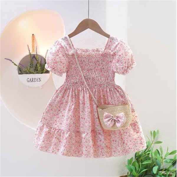 Girls' Short Sleeve Dress 2023 Summer New Children's Fragmented Flower Baby Princess Dress GC2184