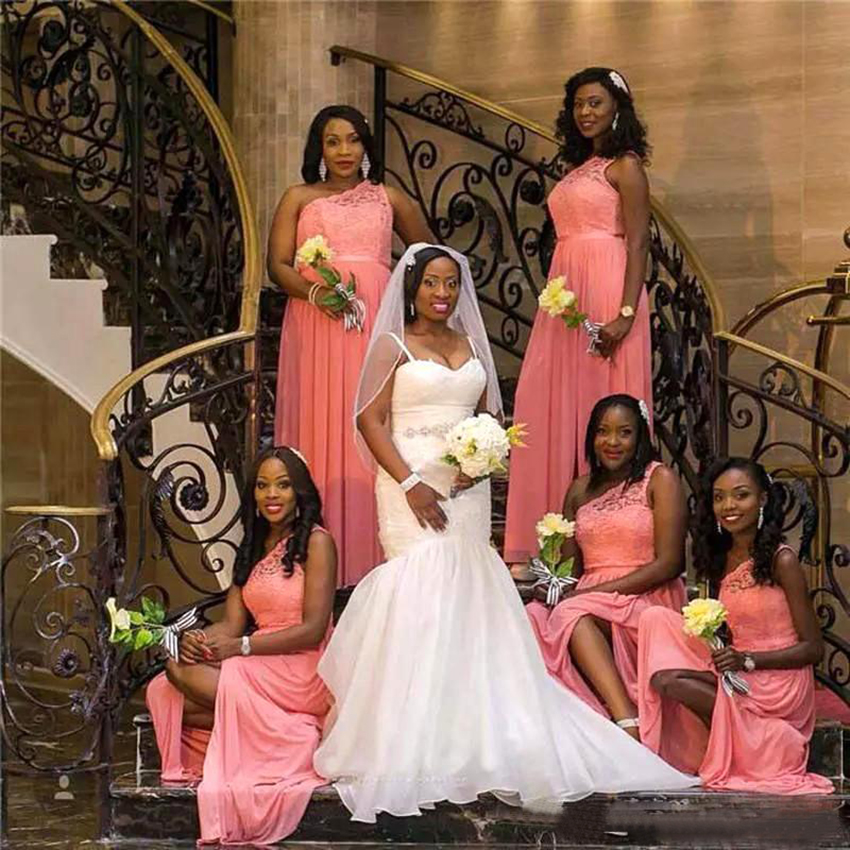 2023 Long Fashion Pleats A Line Cheap Chiffon Long Wedding Bridesmaid Dresses With Zipper Back Floor Length One Shoulder Custom Made