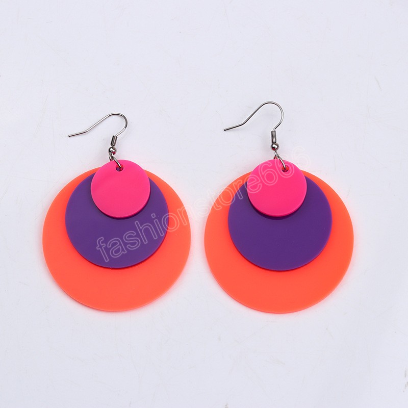 Fluorescent Color Big Round Drop Earrings for Women Minimalist Geometic Statement Earrings Blue Green