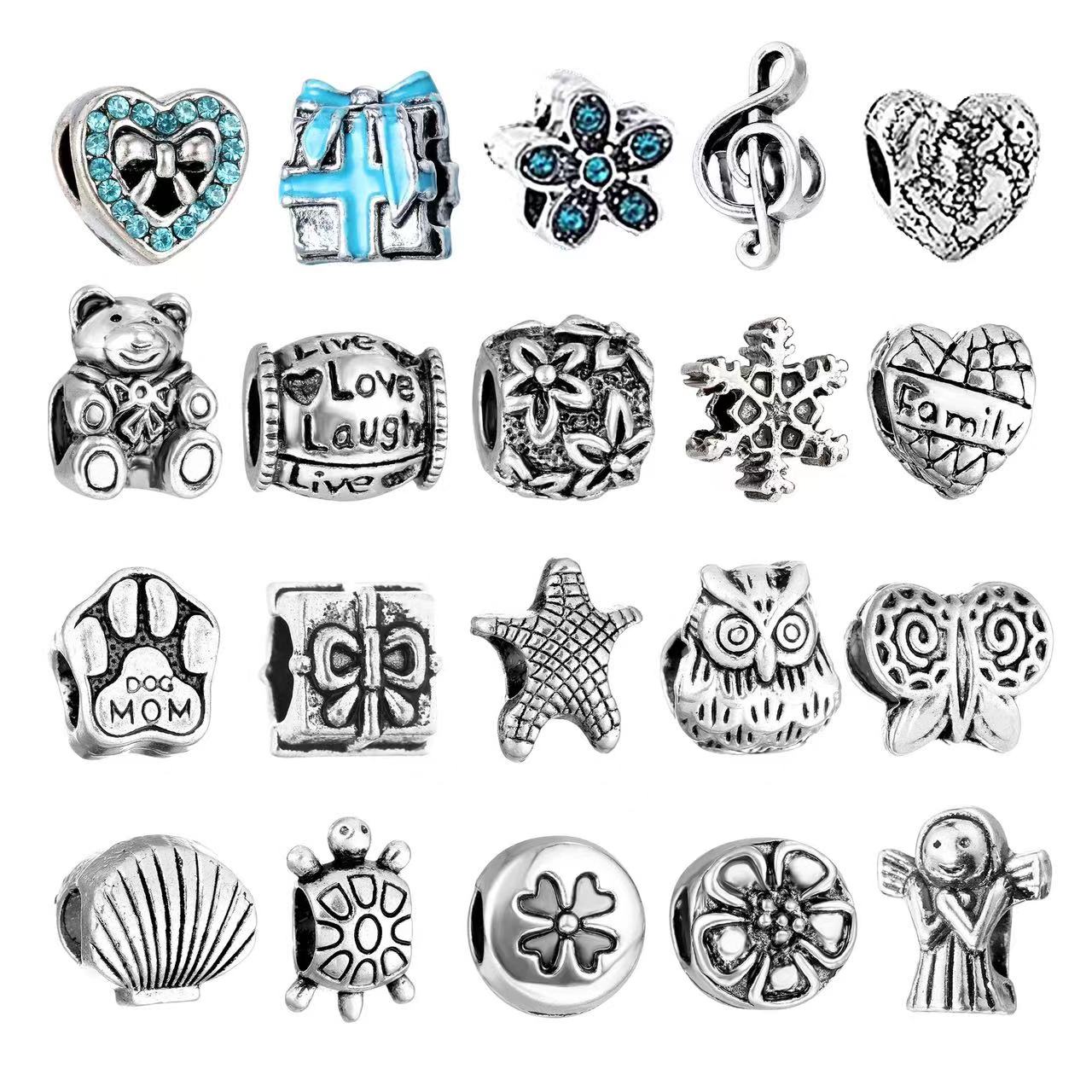 56/Set DIY Love Box Set Charm Bracelet Making Kit Beaded Silver Plated Snake Chain Gift for Girls and Children