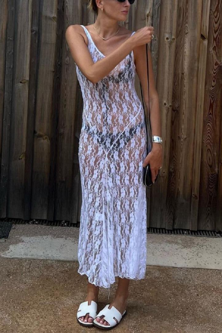See Through Lace Flower White Party Dresses Elegant Mesh Sleeveless Strap Backless Long Bikini Cover up Beachwear 2023
See Through Lace Flower White Party Dresses Elegant Mesh Sleeveless Strap Backless Long Bikini Cover up Beachwear 2023