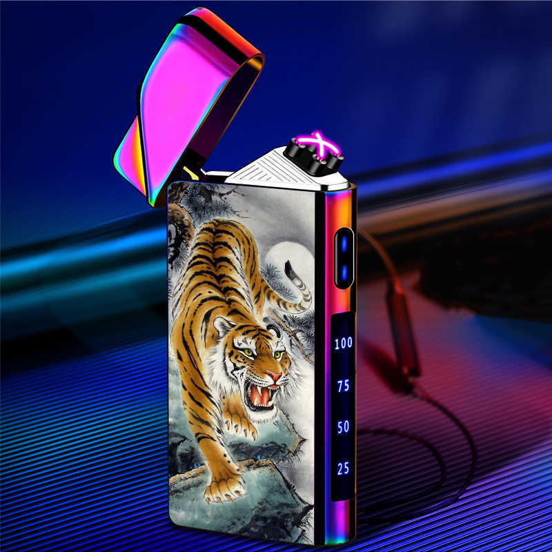 Electric Plasma Flameless USB Lighter Metal Outdoor Windproof Digital Power Display Touch Sensing Unusual Gift LHDT W260202