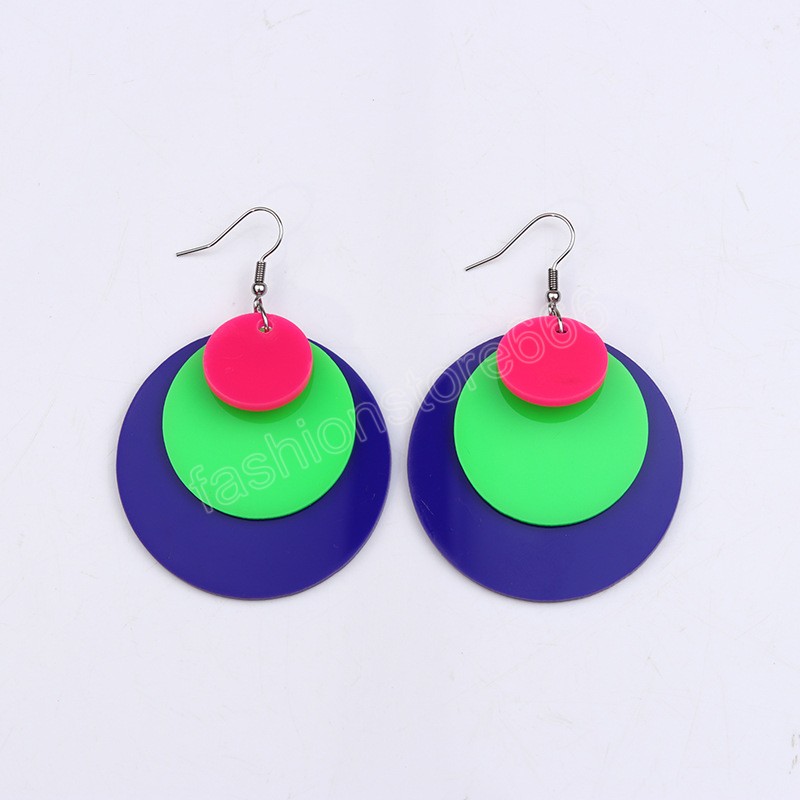 Fluorescent Color Big Round Drop Earrings for Women Minimalist Geometic Statement Earrings Blue Green