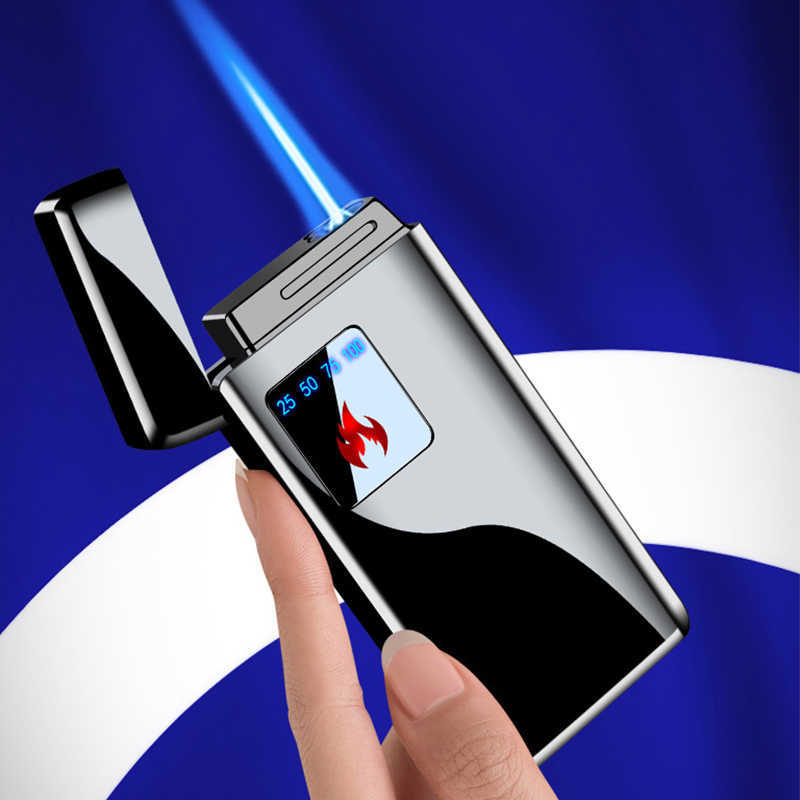 Electricity Blue Flame Ice Plating Digital Display Power Touch Sensor Windproof Jet Cigar Torch Lighter Without No Gas W260202