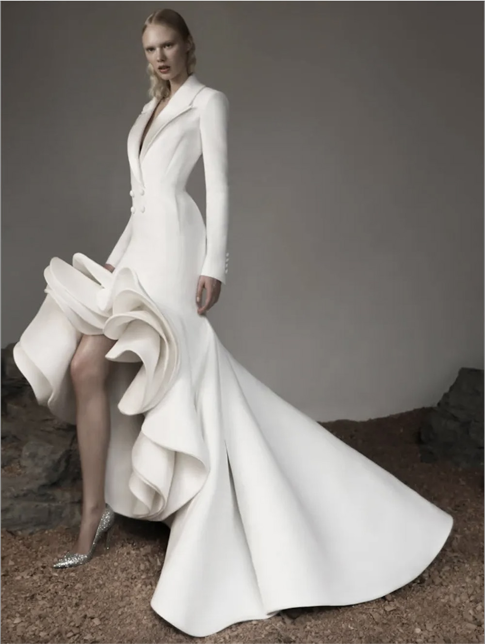 Formal Women Suit Evening Dresses Double Breasted Deigner Robe De Soiree Custom Made Tiered Satin Prom Gown