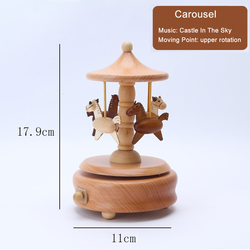 Novelty Items Carousel Music Box Wooden Music Box Wind Up Cartoon Musical Boxes For Girls Christmas Birthday Gift Or Desk Decoration Ornament 230621