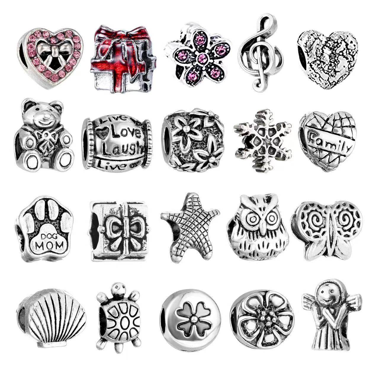 56/Set DIY Love Box Set Charm Bracelet Making Kit Beaded Silver Plated Snake Chain Gift for Girls and Children