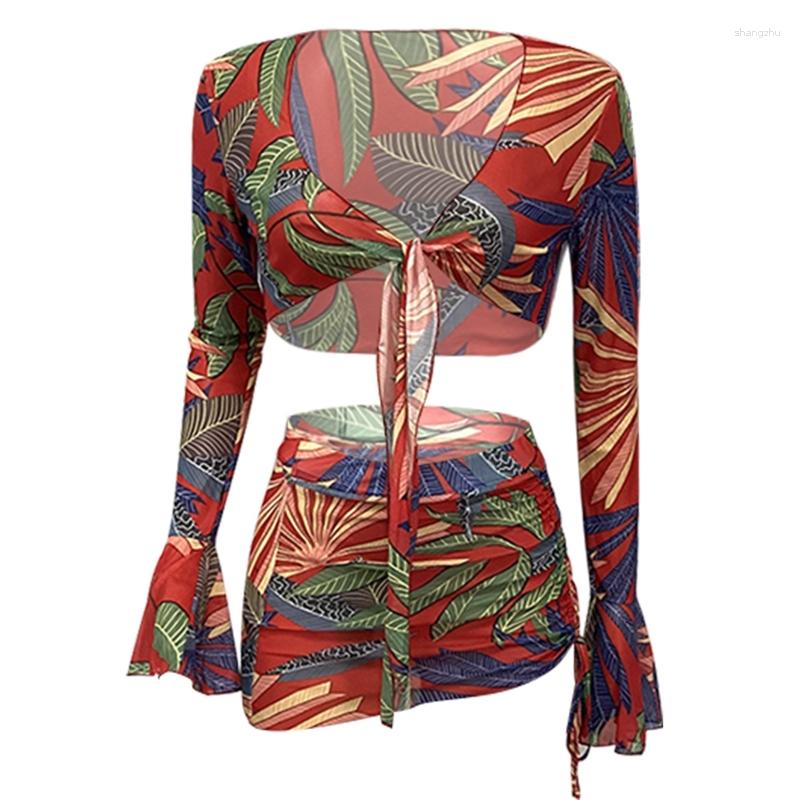 Work Dresses Women Sexy Mesh 2Pcs Beach Outfit Long Sleeve Cover Up Crop Top Ruched Skirt Set
Work Dresses Women Sexy Mesh 2Pcs Beach Outfit Long Sleeve Cover Up Crop Top Ruched Skirt Set
