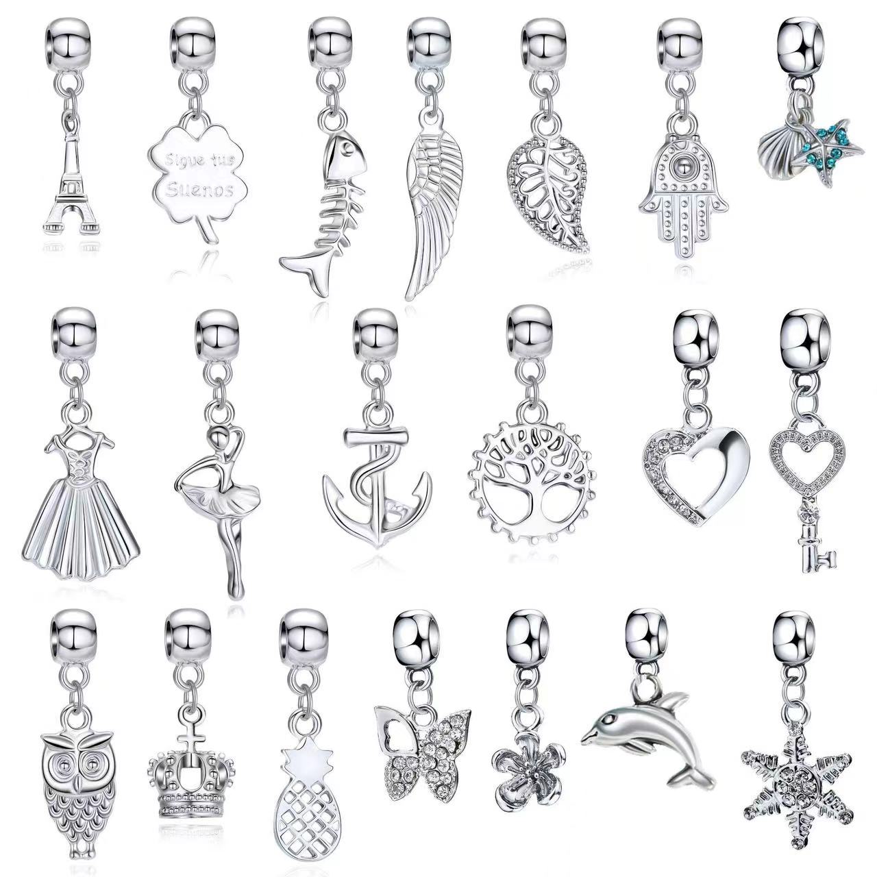 56/Set DIY Love Box Set Charm Bracelet Making Kit Beaded Silver Plated Snake Chain Gift for Girls and Children