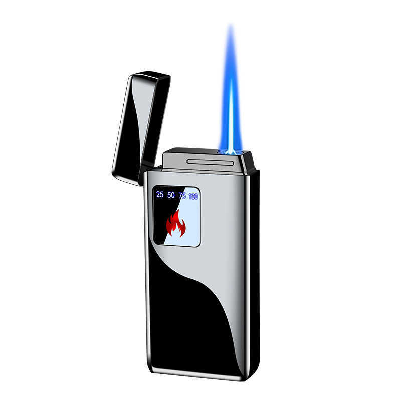 Electricity Blue Flame Ice Plating Digital Display Power Touch Sensor Windproof Jet Cigar Torch Lighter Without No Gas W260202