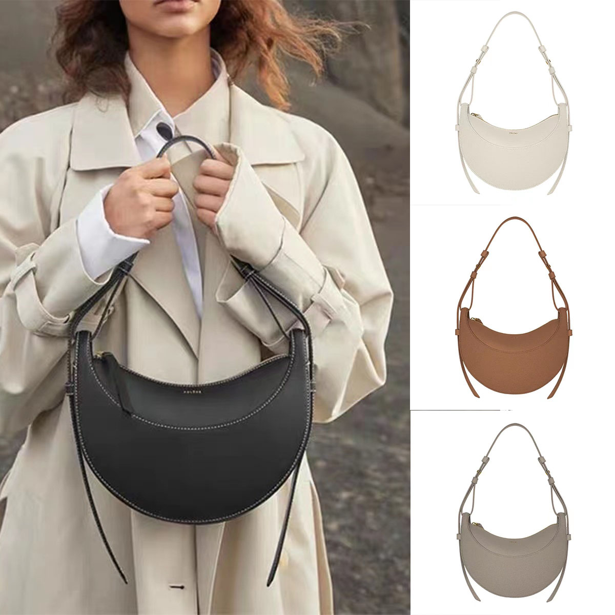 Polene Crossbody Half-Moon Bag Phone Purse Wallet for Women Leather Shoudler Hobo Handbag with Zip Closure, Half-moon bag 4
Polene Crossbody Half-Moon Bag Phone Purse Wallet for Women Leather Shoudler Hobo Handbag with Zip Closure, Half-moon bag 4