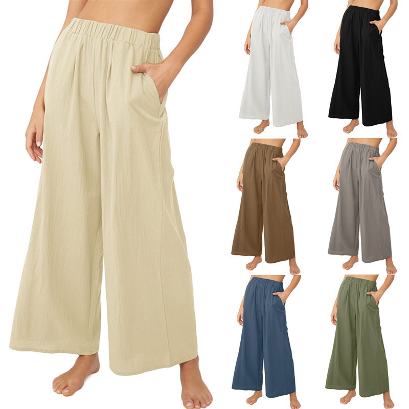Women Cotton Linen Pants Fashion Solid Color Elastic Waist Loose Straight Pants Female Ankle-length Trousers Summer Casual, Gray 
Women Cotton Linen Pants Fashion Solid Color Elastic Waist Loose Straight Pants Female Ankle-length Trousers Summer Casual, Gray