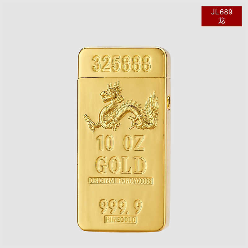 New Hot Double Arc Plasma Lighter Gold Brick Dragon Electronic Dual Lighters Laser Carving USB Rechargeable Cigarett GGPI W260202