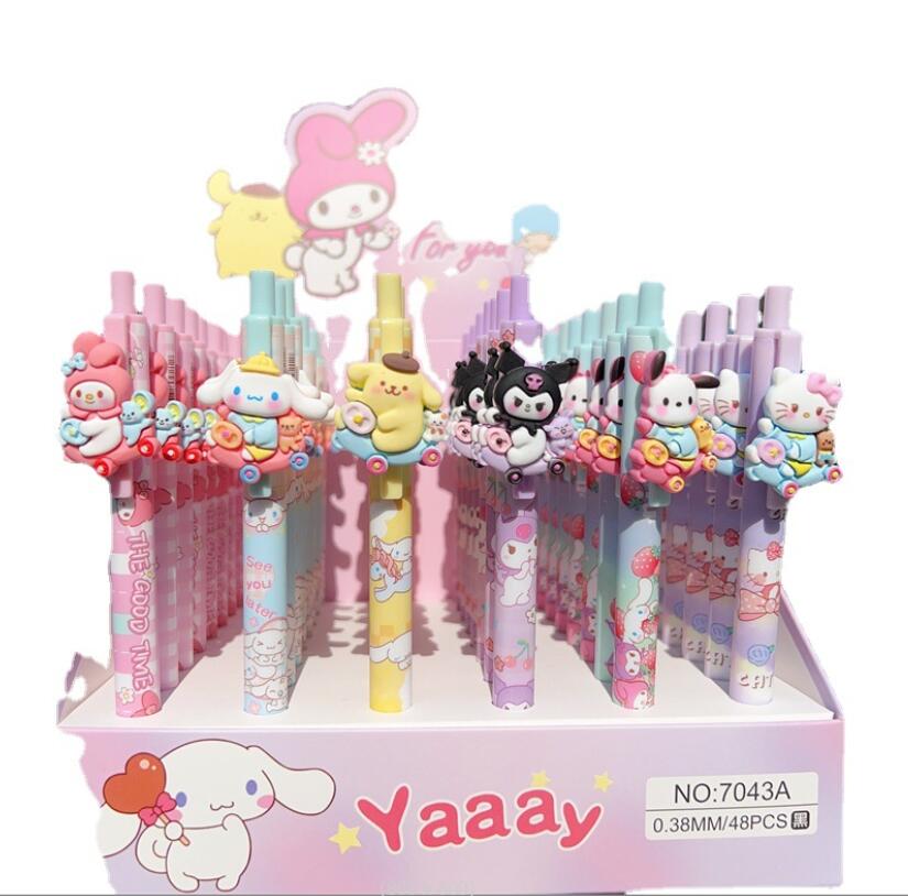 48 pcs/set Cartoon Cute Student Black Gel Pen Smooth Writing Supplies 0.38mm Stationery Papelaria Material School Supplies