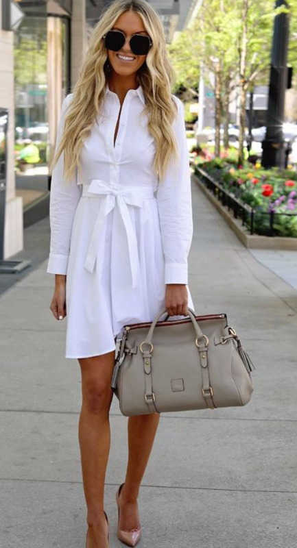 2023 new Women White Long Sleeve Shirt A-line Dress Summer Elegant dresses Woman Bloues Clothing Fashion