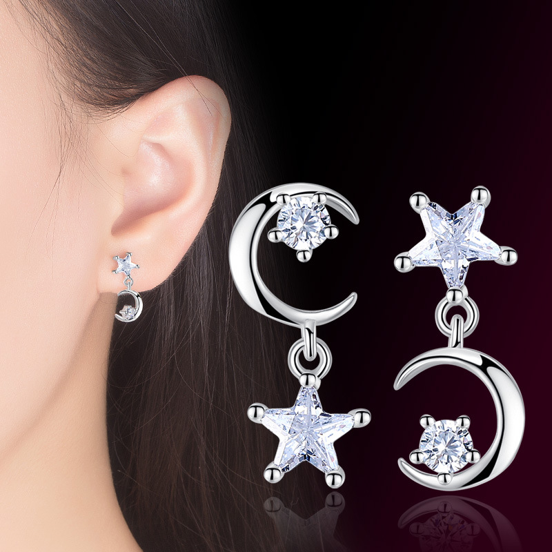 925 Sterling Silver Shiny Crystal Flower Stud Earrings for Women - Fashionable Zircon Pendants Ideal for Weddings