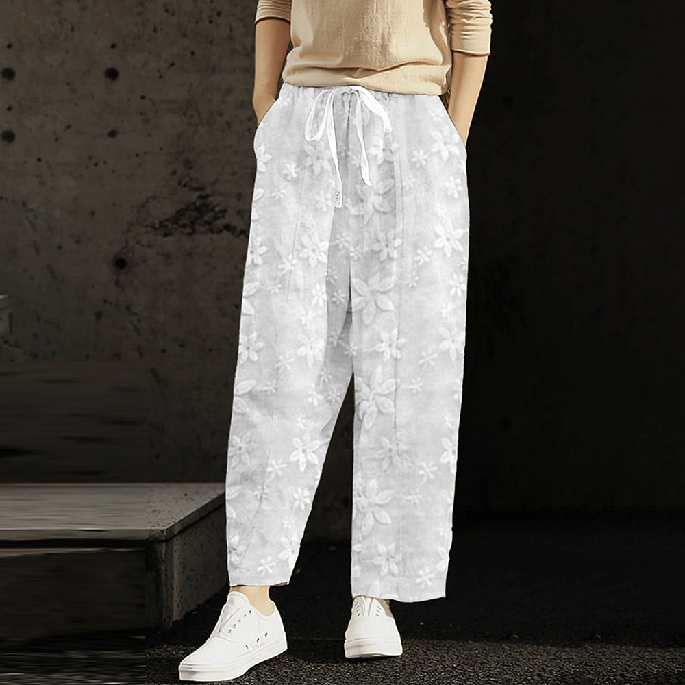 Elegant Embroidered Lace Straight Trousers Women Fashion Drawstring Elastic Waist Pockets Pants Ladies Casual Loose Long, White
Elegant Embroidered Lace Straight Trousers Women Fashion Drawstring Elastic Waist Pockets Pants Ladies Casual Loose Long, White