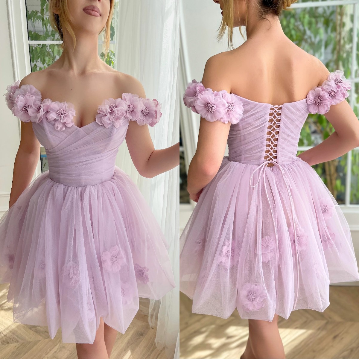 Sweet Light Purple Short Homecoming Dresses Floral Appliques Mini Cocktail Homecoming Dress with lace up back, Customize
Sweet Light Purple Short Homecoming Dresses Floral Appliques Mini Cocktail Homecoming Dress with lace up back, Customize