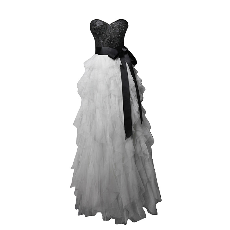 Fancy White and Black Prom Dresses Sweetheart Lace-Up Back Floor Length Party Gowns Sexy Top Applique with Beads