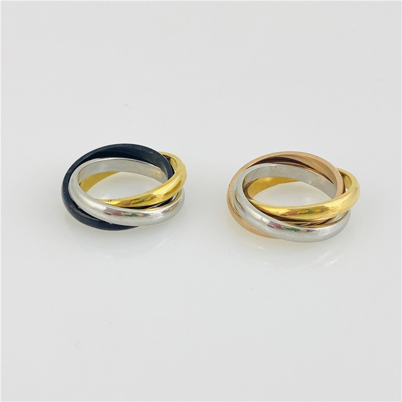 Fashion Classic Trinity Ring Gold Ring Luxury Jewellery Black Gold Silver 3 Rings Trinity Women Mens Unisex Hip Hot Jewelry Wedding Party Gift Size