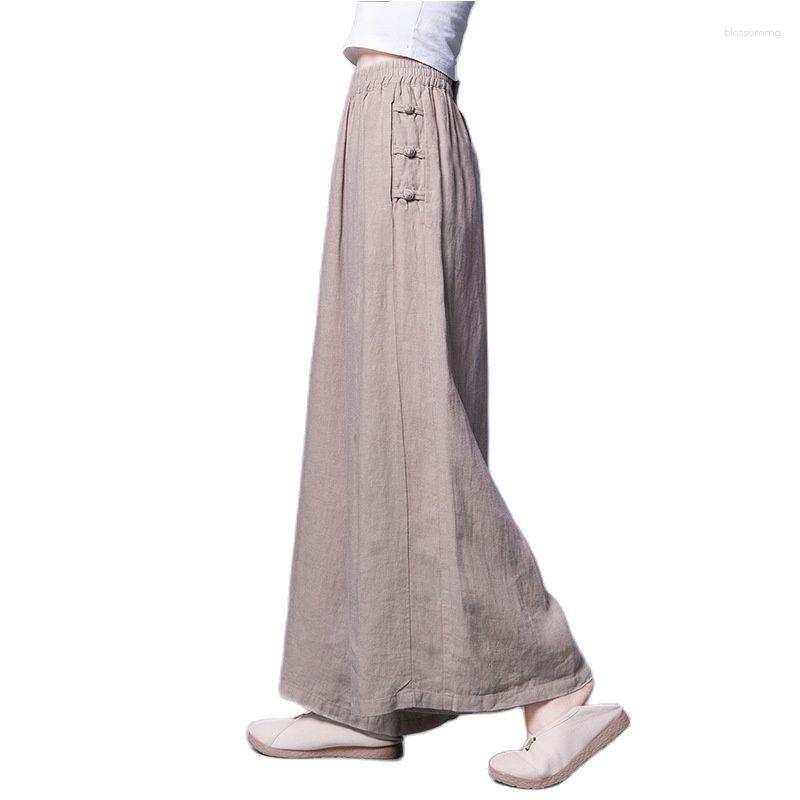 

Women's Pants 2023 Women Cotton Linen Thin Wide Leg Summer High Waist Slimming Casual Baggy Trousers Oversize Chinese Knot, Coffee