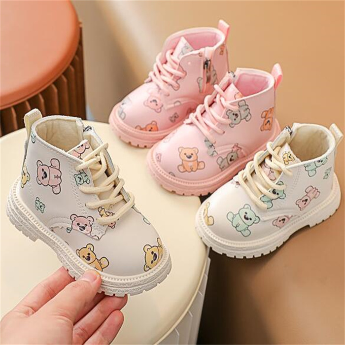 

Cute Cartoon Toddler Kids Martin Boots Pu Leather Winter Shoes Spring Autumn Children Sneakers Fashion Boys Girls Side Zipper Ankle Boot, Pink