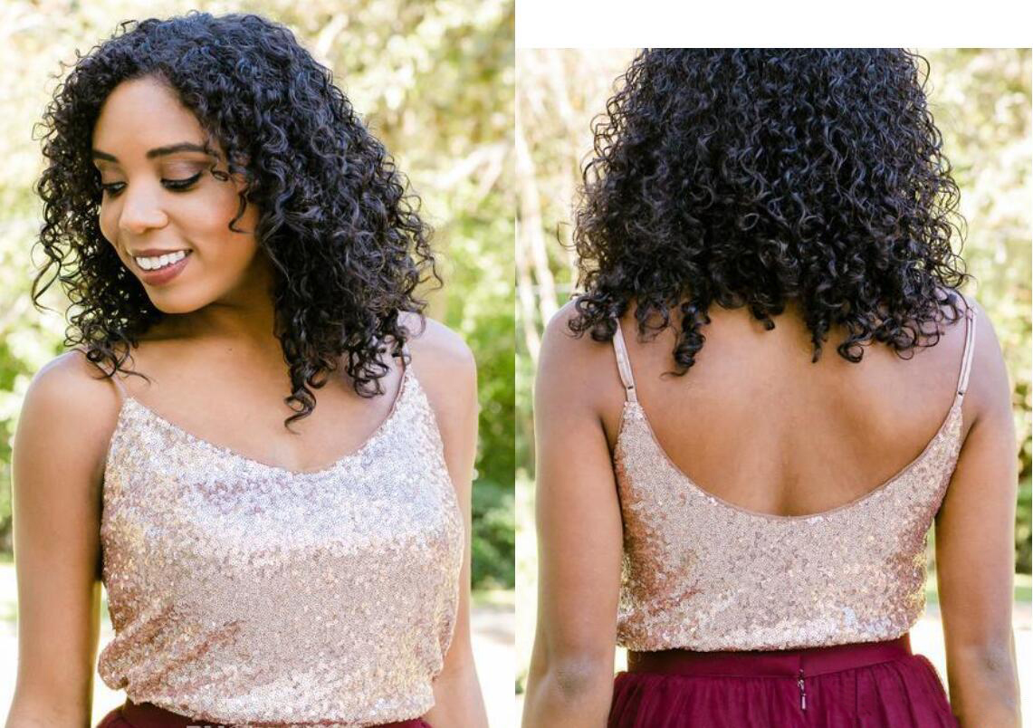 2023 Rose Gold Sequins Bridesmaid Dresses Country Mixed Order Wedding Party Guest Gown Two Pieces Junior Maid of Honor Dress Cheap Burgundy