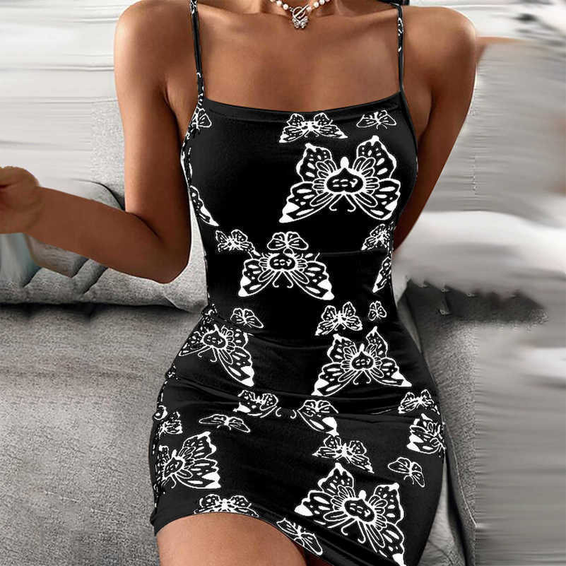 Sexy Slim Women' Fit Printed Strap Short Dress3E, Black