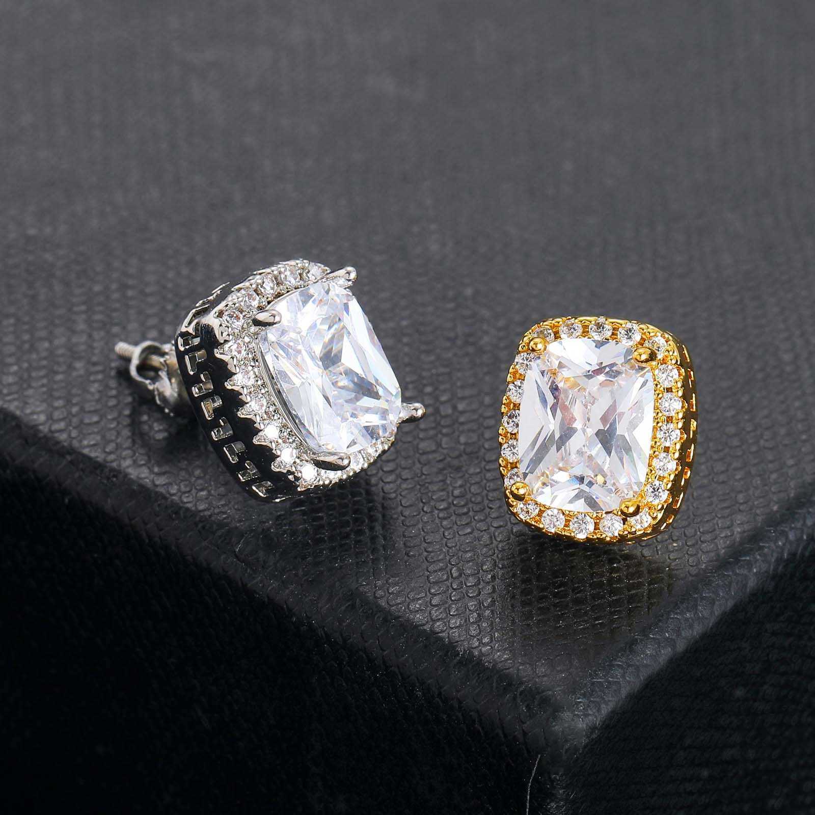 Women's Female Hip Hop Stud Earrings Ins Accessories Black White Blue Hiphop Full Colorful Large Cubic Zircon Personalized Earrings Cut Stone Ear