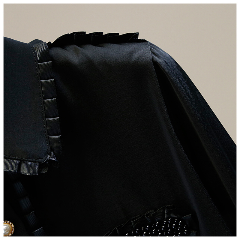 Women's Blouses Love Heart Pearls Beading Ruffles Patchwork Black White Blouse Autumn Korean Elegant Women's Shirt Long Sleeve Satin Tops 20