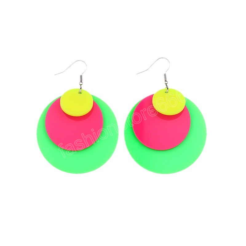 Fluorescent Color Big Round Drop Earrings for Women Minimalist Geometic Statement Earrings Blue Green