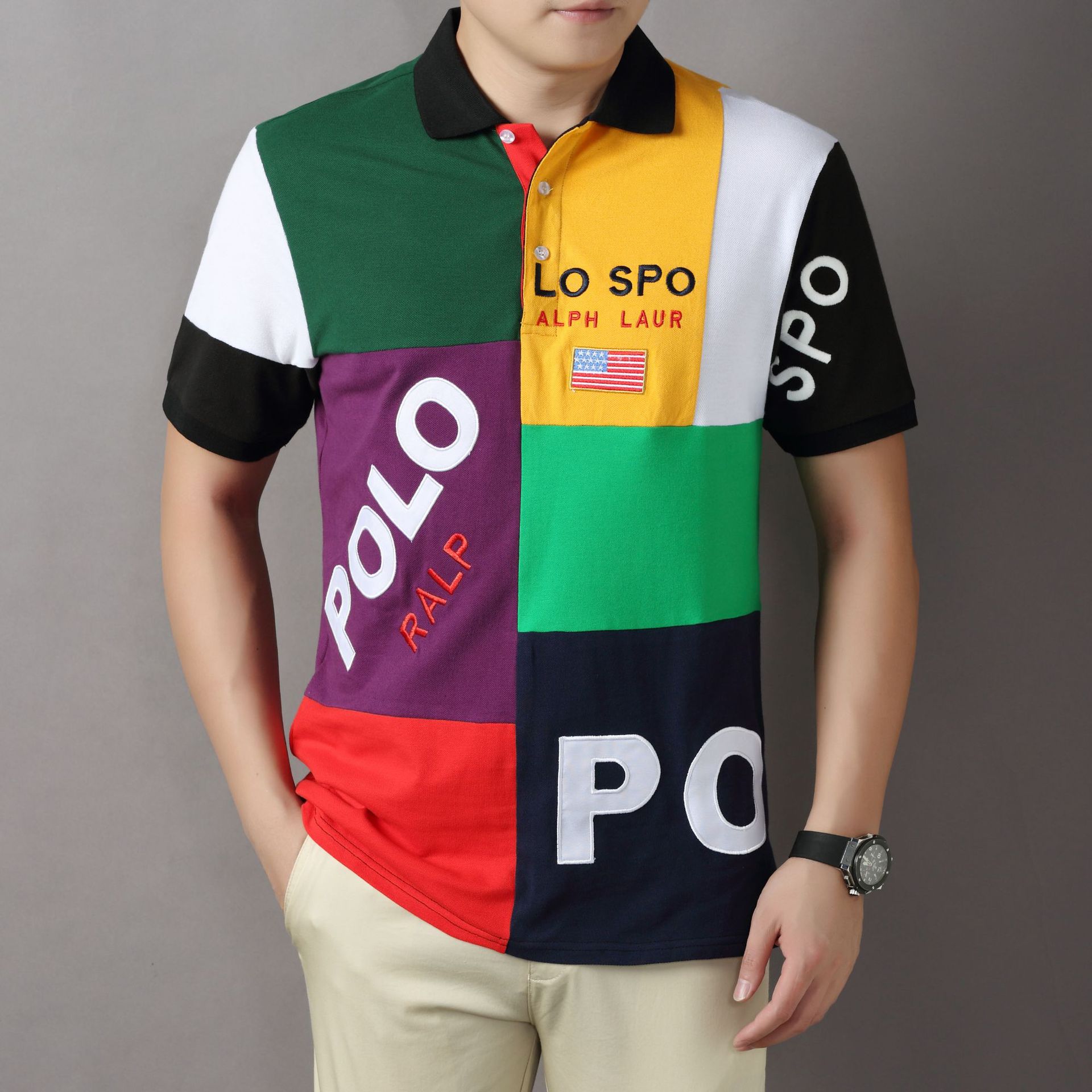 Polo Short-sleeved polo shirt British fashion sports pure cotton embroidery flower seven color contrast color
Polo Short-sleeved polo shirt British fashion sports pure cotton embroidery flower seven color contrast color