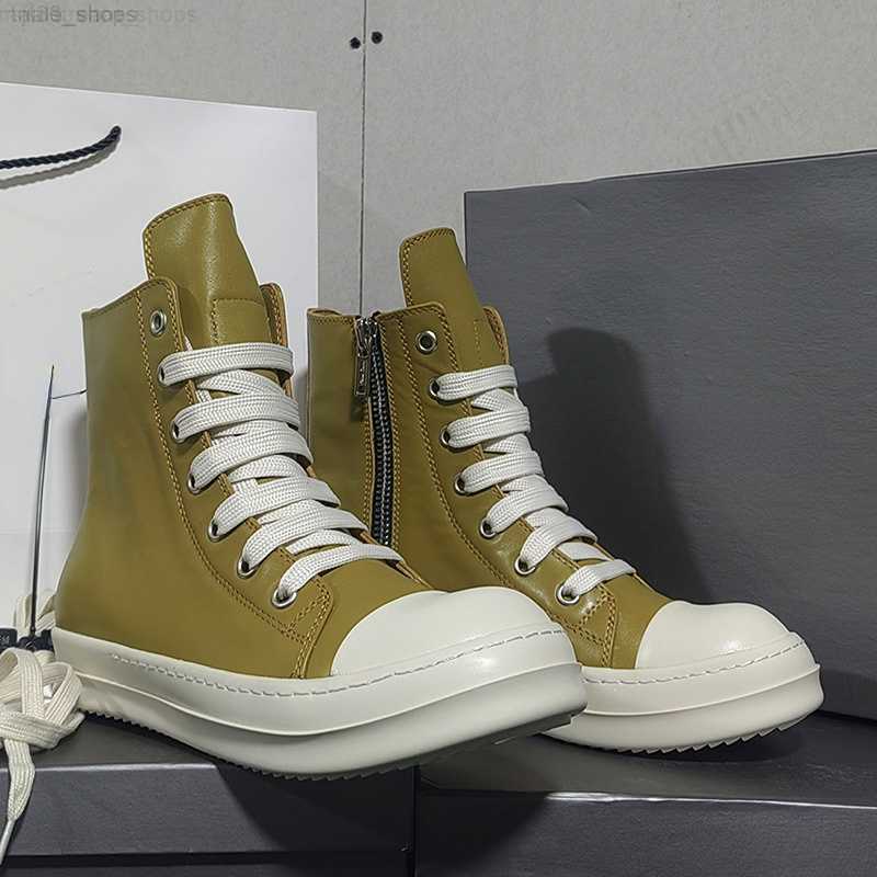 High Rick Top Men's Causal Shoes RO Owens Yellow Sheepskin with Women's Sneakers