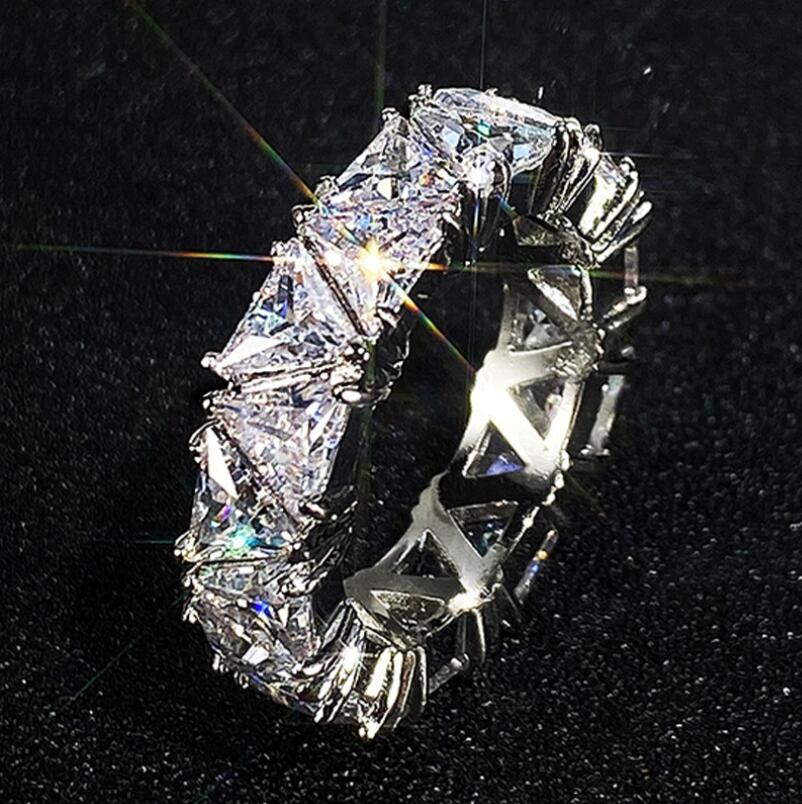 2023 Top Sell Wedding Rings Luxury Jewelry 925 Sterling Silver Triangle Cut 5A Cubic Zircon CZ Diamond Gemstones Party Handmade Women Engagement Band 