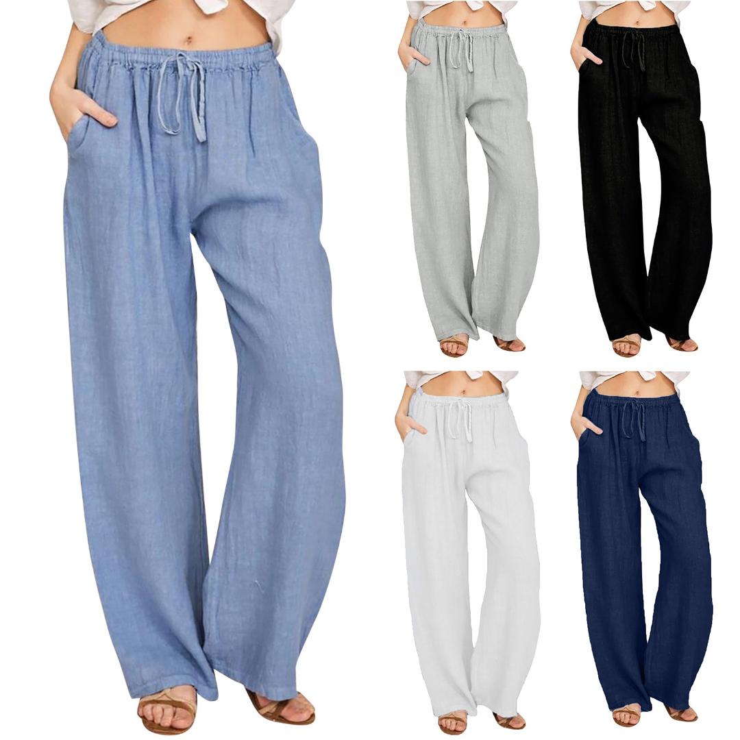 Cotton Linen Pants Women Solid Drawstring Elastic Waist Long Wide Leg Pants Gym Sport Fitness Workout Yoga Pants Casual, White
Cotton Linen Pants Women Solid Drawstring Elastic Waist Long Wide Leg Pants Gym Sport Fitness Workout Yoga Pants Casual, White