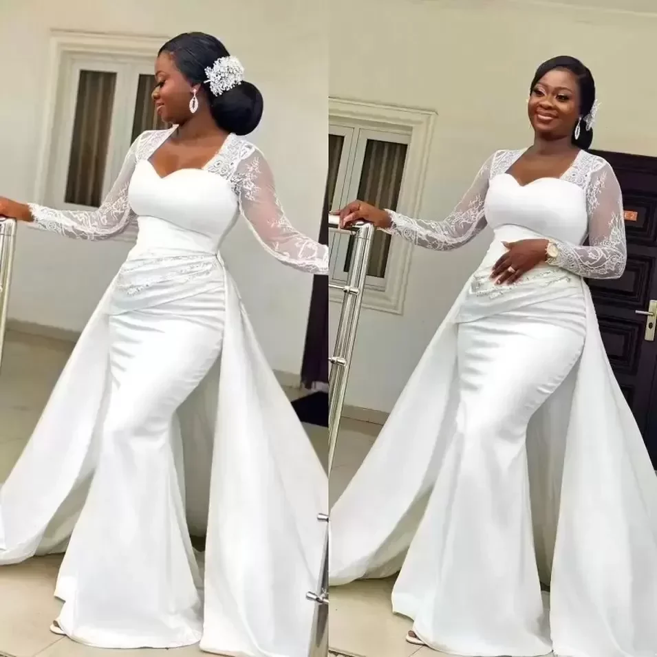 Lace Long Sleeve Mermaid Wedding Dresses African Plus Size Aso Ebi Sweetheart Stain Bridal Gowns vestidos de novia Custom Made, Red
Lace Long Sleeve Mermaid Wedding Dresses African Plus Size Aso Ebi Sweetheart Stain Bridal Gowns vestidos de novia Custom Made, Red