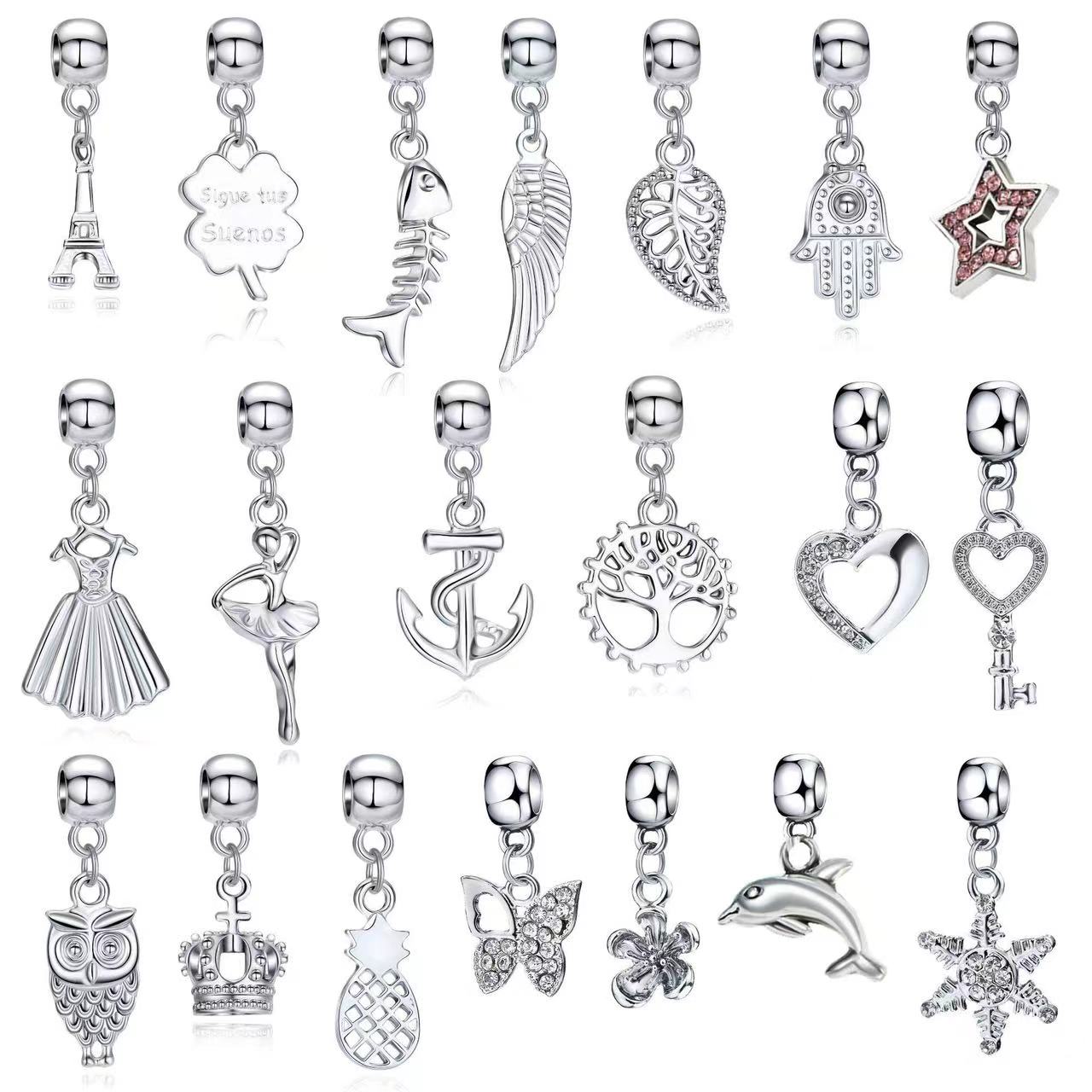 56/Set DIY Love Box Set Charm Bracelet Making Kit Beaded Silver Plated Snake Chain Gift for Girls and Children