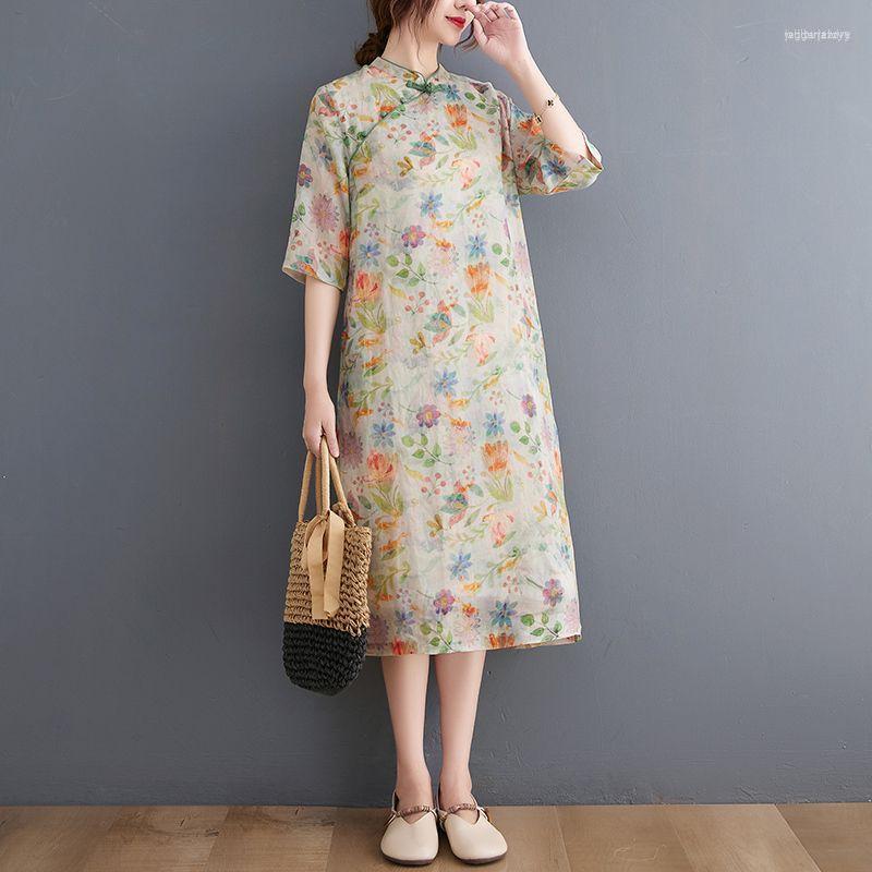 Ethnic Clothing Summer Stand Collar Print Floral Qipao Chinese Style Loose Women Casual Cotton Linen Robe Cheongsam Office Lady Work Dress
Ethnic Clothing Summer Stand Collar Print Floral Qipao Chinese Style Loose Women Casual Cotton Linen Robe Cheongsam Office Lady Work Dress