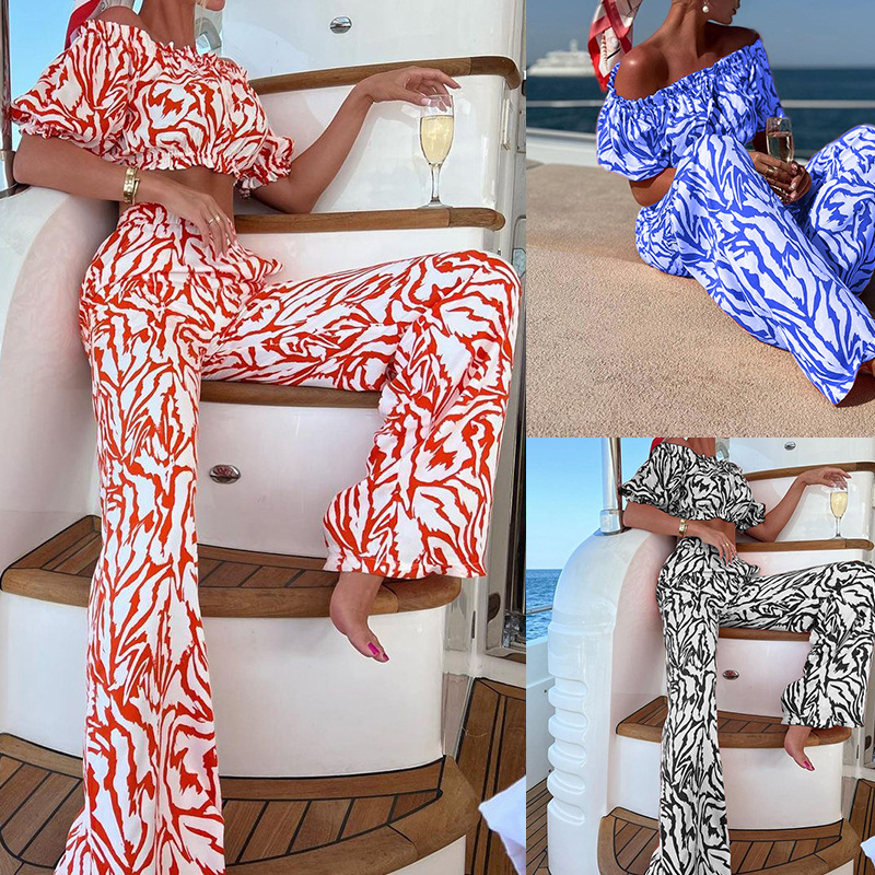 Sexy Slash Neck Hot Crop Top + Long Printed Holiday Suit Summer Casual Short Sleeved Beach 2pc Set Women Fashion Ruffled
Sexy Slash Neck Hot Crop Top + Long Printed Holiday Suit Summer Casual Short Sleeved Beach 2pc Set Women Fashion Ruffled