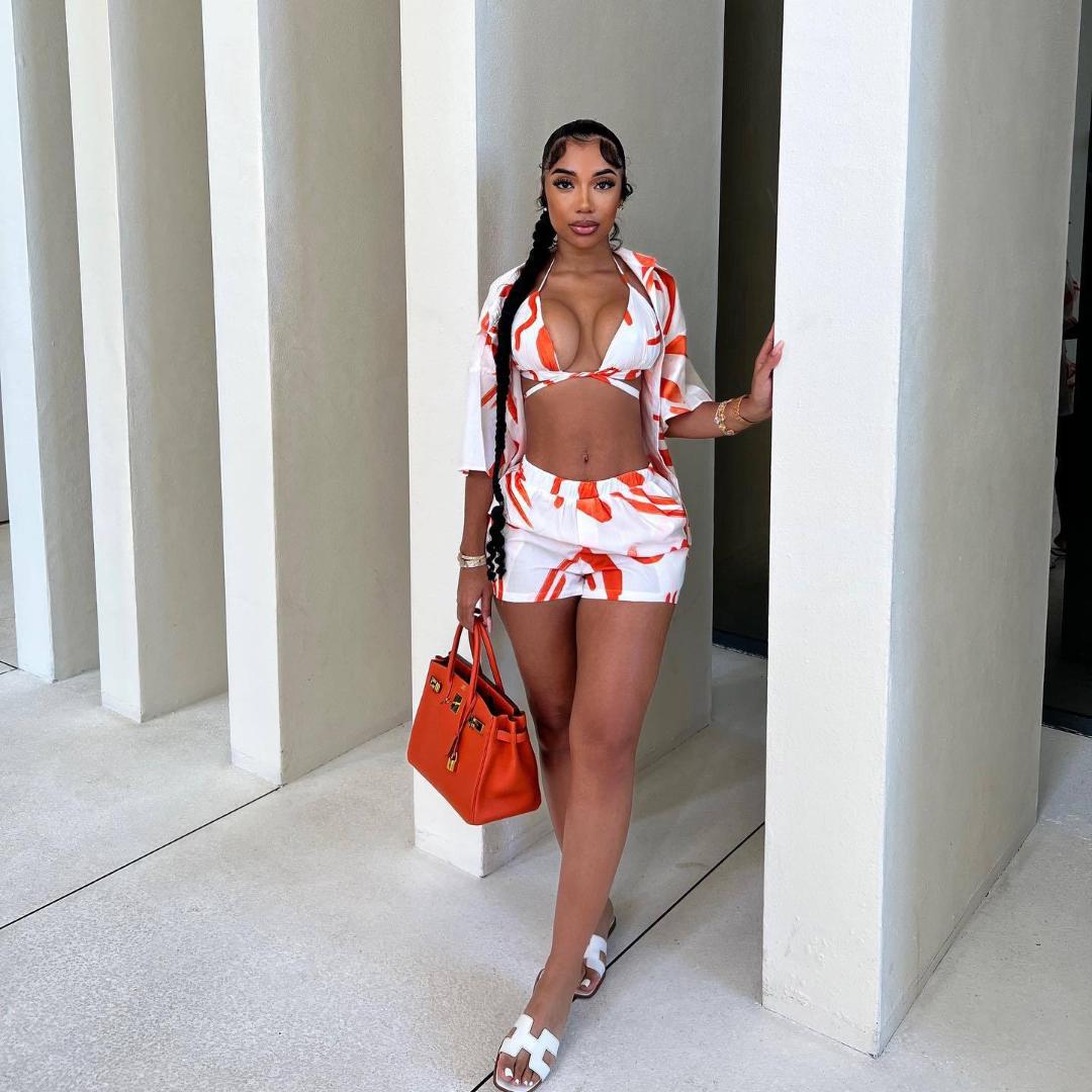Summer Printed Shirt Fabric Comfortable Sexy Suit Female Holiday Style Bikini Beach Three-Piece Set Trending, Orange
Summer Printed Shirt Fabric Comfortable Sexy Suit Female Holiday Style Bikini Beach Three-Piece Set Trending, Orange