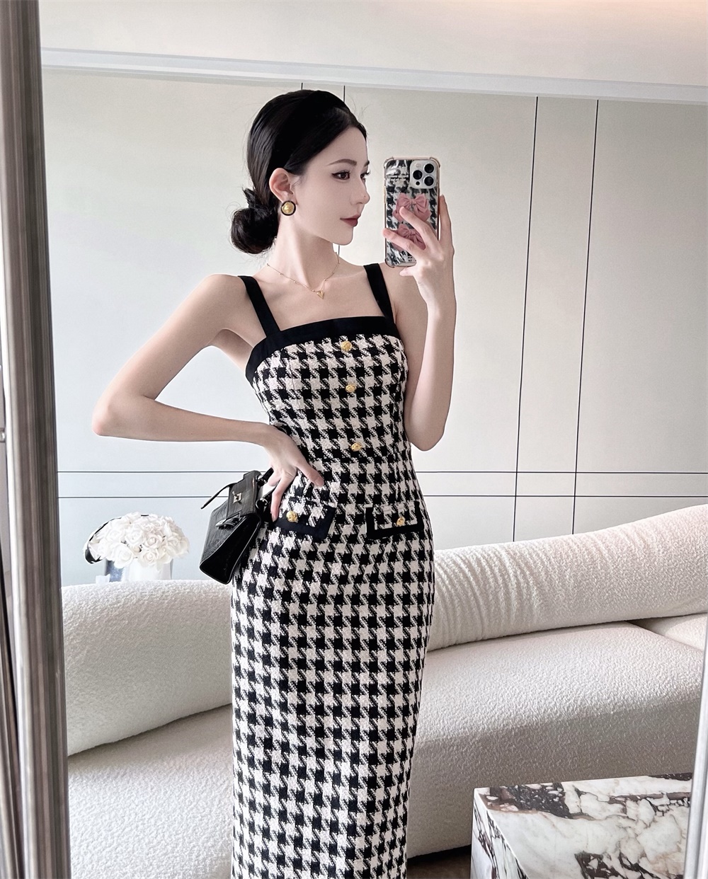 Two Piece Dress Winter Fashion Tweed Cropped Jacket Dress Sets Retro Plaid Short Coat Sexy Strapless Slim Bodycon Dress Two Piece Sets Women 2023