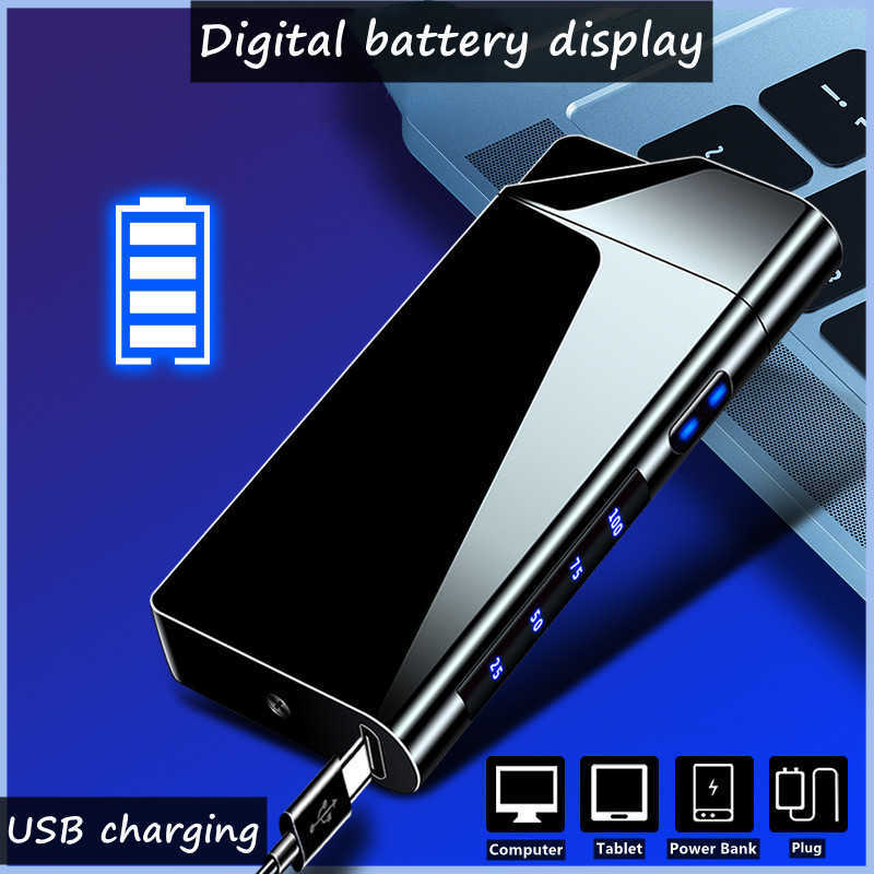 Electric Plasma Flameless USB Lighter Metal Outdoor Windproof Digital Power Display Touch Sensing Unusual Gift LHDT W260202
