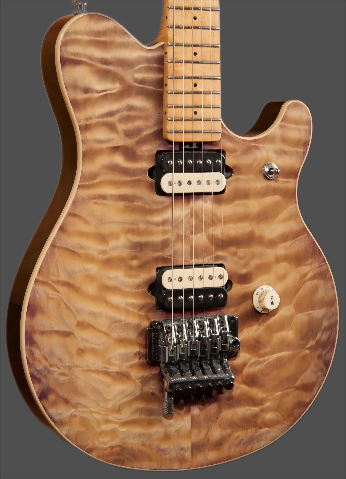 Eddie Edward Van Halen Natural Brown Quilted Maple Top Electric Guitar Floyd Rose Tremolo Tailpiece, Whammy Bar, Locking Nut
Eddie Edward Van Halen Natural Brown Quilted Maple Top Electric Guitar Floyd Rose Tremolo Tailpiece, Whammy Bar, Locking Nut