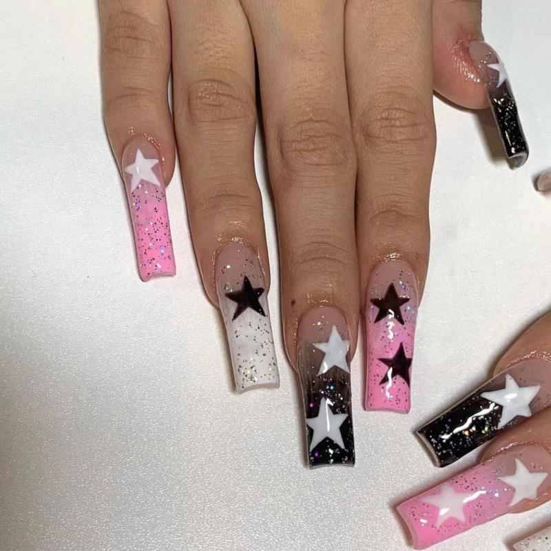 False Nails 24pcs Long Ballet Fake Set Press On Y2k Black Gradient With Stars Designs Full Cover Manicure Nail Tips, Style4
False Nails 24pcs Long Ballet Fake Set Press On Y2k Black Gradient With Stars Designs Full Cover Manicure Nail Tips, Style4